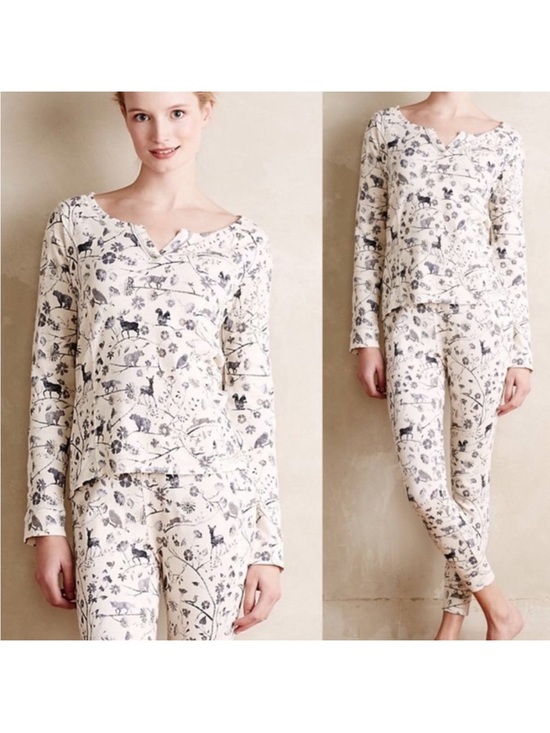 Anthropologie Other - Anthropologie E by Eloise Floral Woodland Animal Thermal Pajama Set S / M
